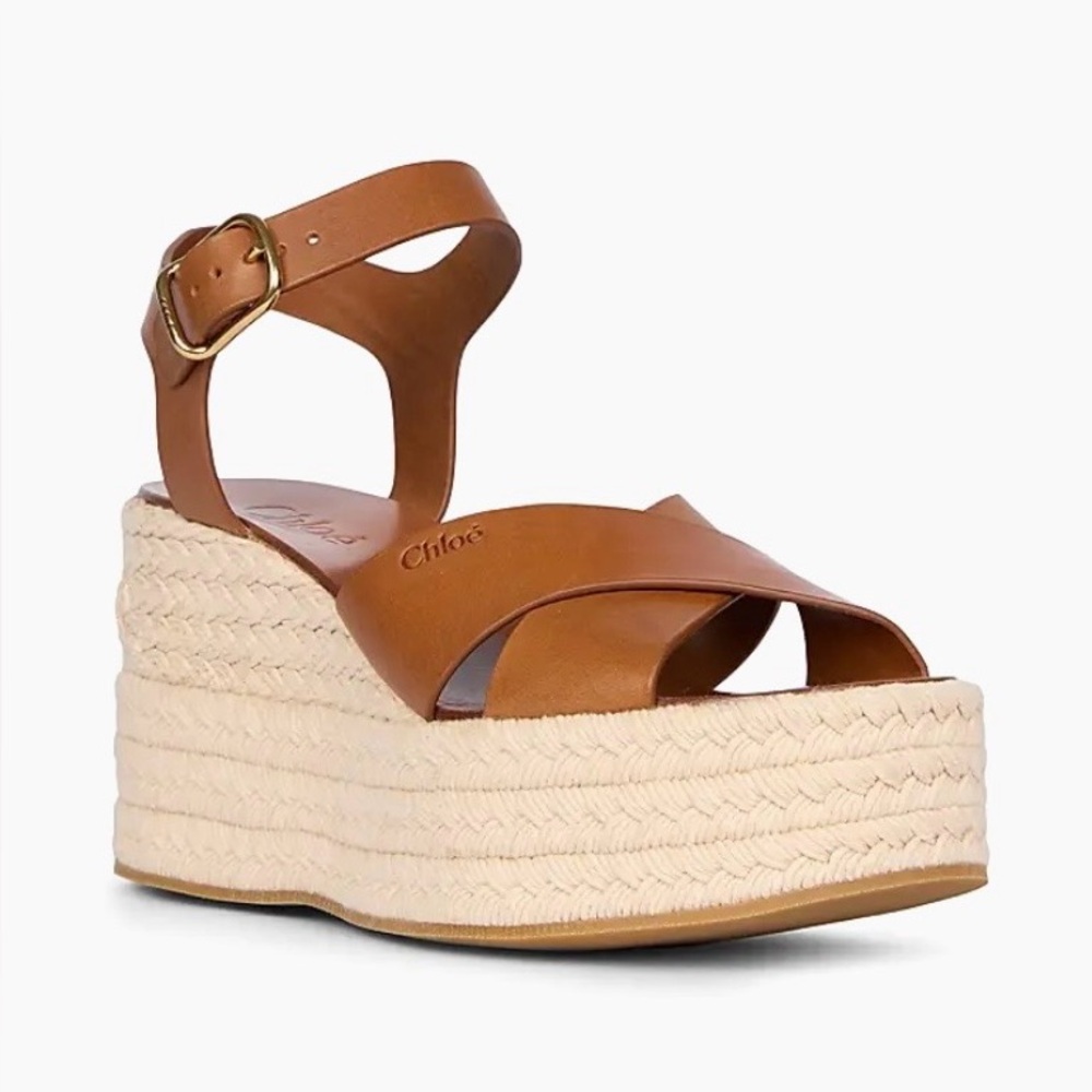 CHLOE Island Logo Leather Wedge Sandals. NEW. Size 37/7